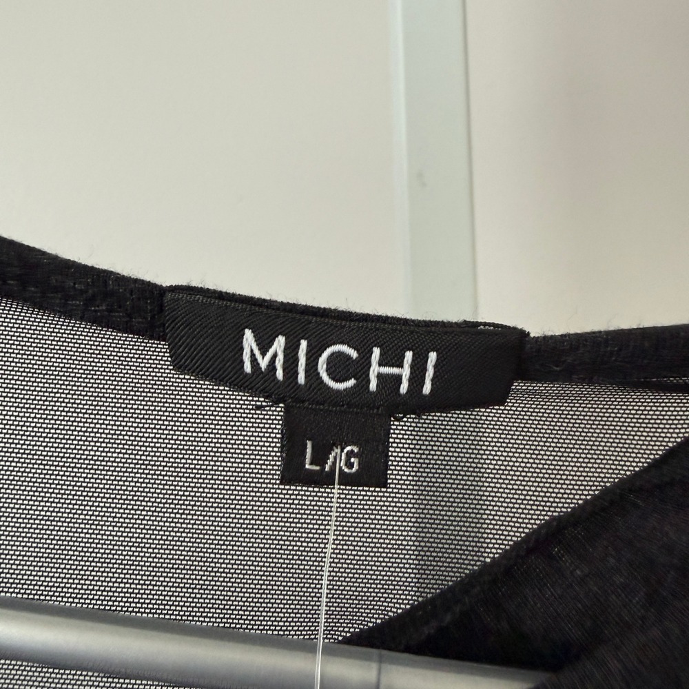 Michi sz L Gray Mesh Asymmetrical Drape Long Sleeve Top NWT Lagenlook Witchy - Picture 5 of 7